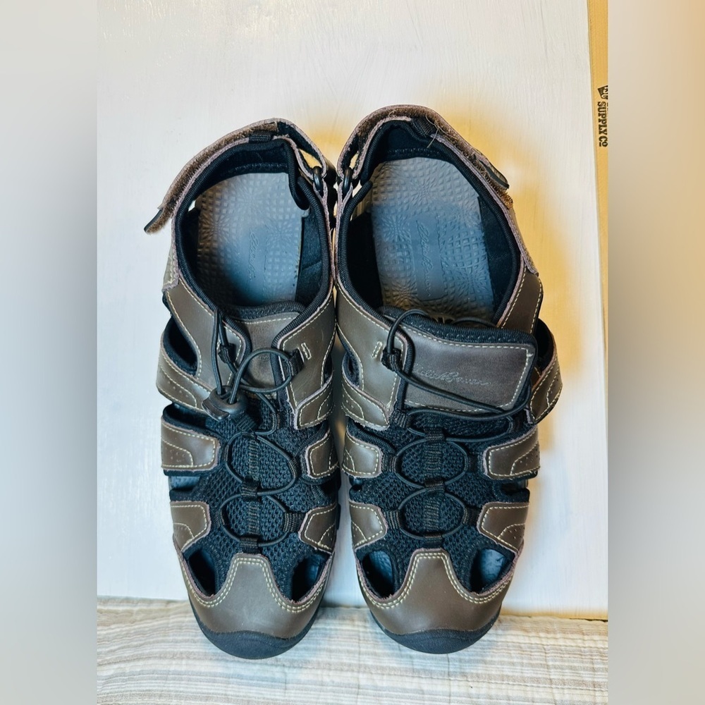 Eddie Bauer Stewart Men’s Sz12M Hiking Sport Sandals Brown Leather Trail Outdoor